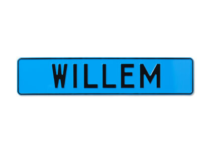 Blauwe kentekenplaat met tekst Willem