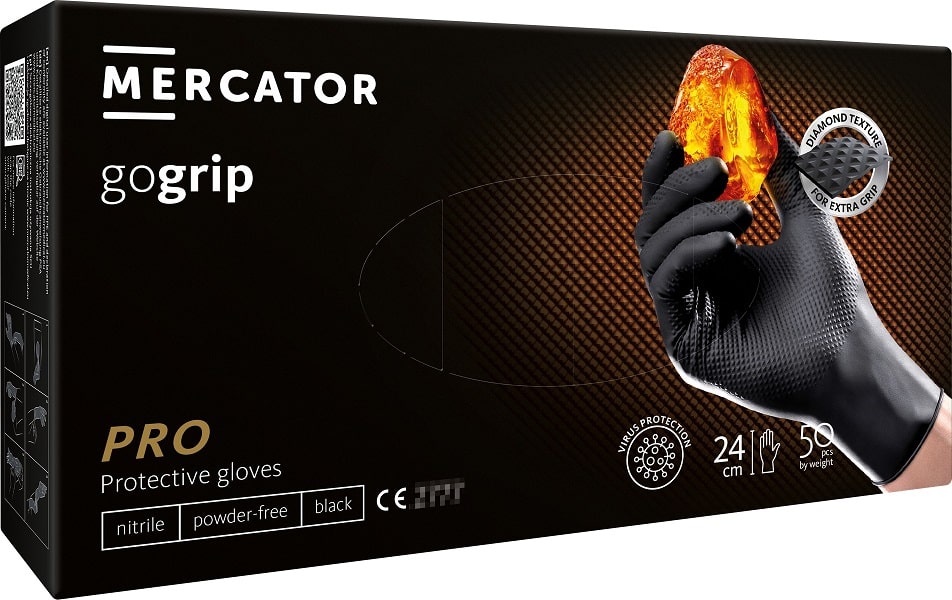 Mercator GoGrip Zwarte Nitril Handschoenen 50 stuks Maat L